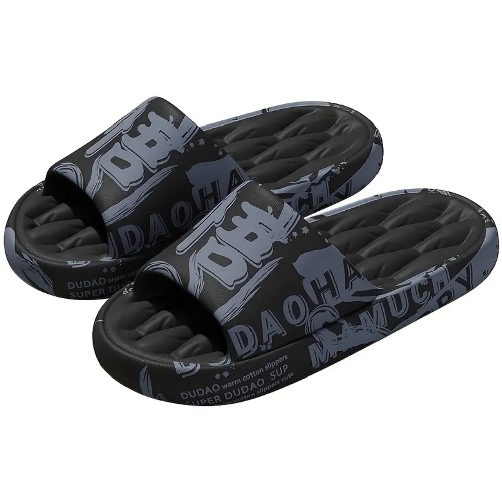 Men's Black and Gray House Shoes Sandals Flip Flops Size 42-43